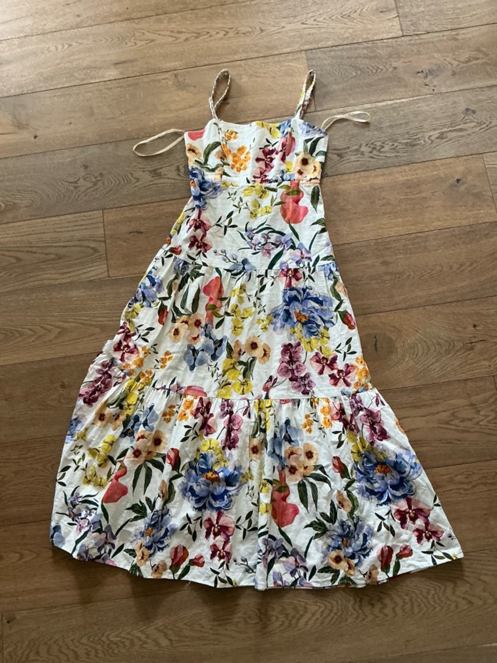 FARM Rio White Floral Maxi Dress with Blue, Yellow & Pink Flowers